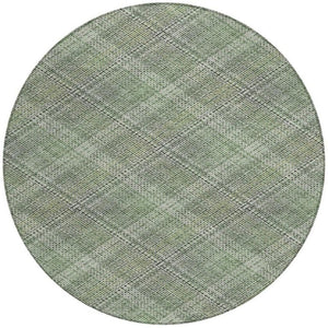 8 Foot Round Plaid Polyester Rug Washable Stain Resistant for Patio or Family Room