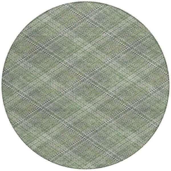 8 Foot Round Plaid Polyester Rug Washable Stain Resistant for Patio or Family Room