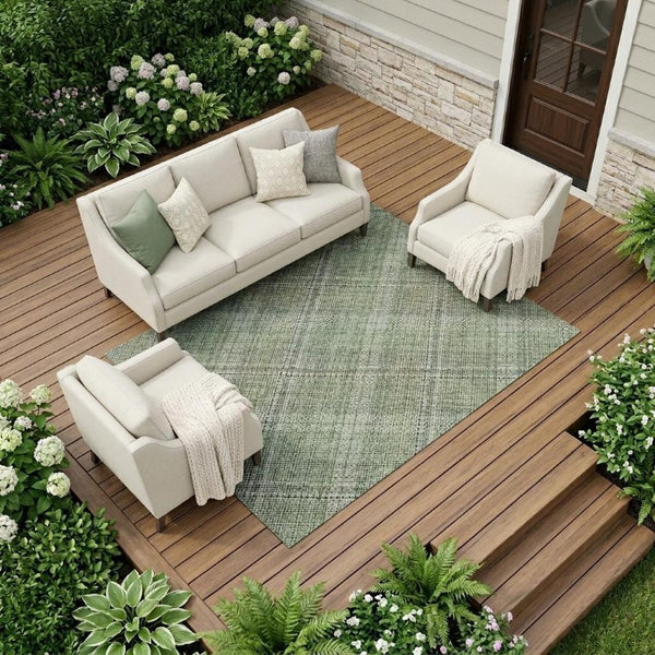 8 Ft X 10 Ft Plaid Polyester Area Rug Washable Stain Resistant Indoor Outdoor Patio