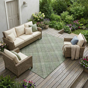 9x12 Plaid Polyester Area Rug Washable Stain Resistant for Patio or Living Room