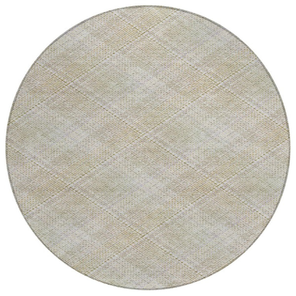 HomeRoots 8 Foot Round Plaid Polyester Area Rug Washable Stain Resistant Indoor Outdoor Patio 746544