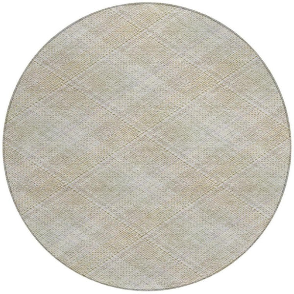 8 Foot Round Plaid Polyester Area Rug Washable Stain Resistant Indoor Outdoor Patio