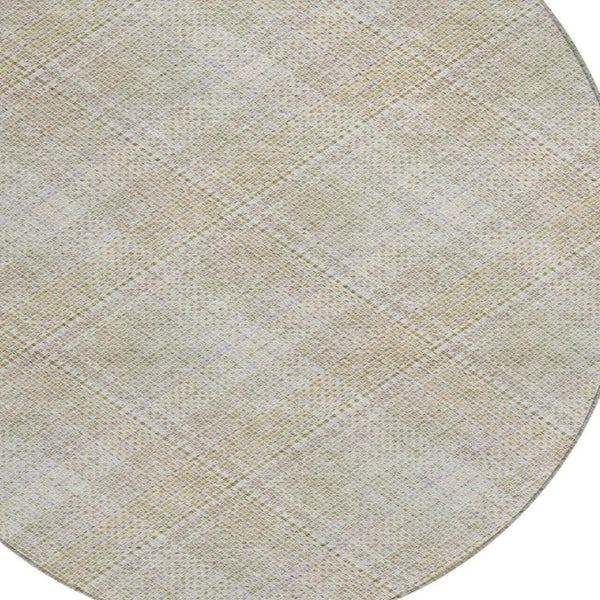 8 Foot Round Plaid Polyester Area Rug Washable Stain Resistant Indoor Outdoor Patio