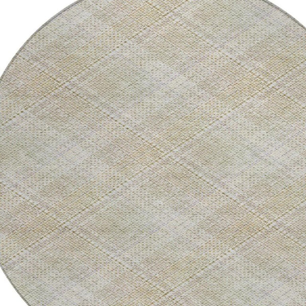 8 Foot Round Plaid Polyester Area Rug Washable Stain Resistant Indoor Outdoor Patio