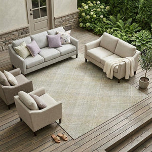 9x12 Washable Plaid Polyester Area Rug for Indoor Outdoor Patios and Living Rooms