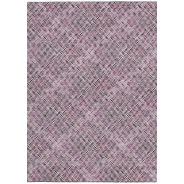5 X 8 Pink Blush Plaid Polyester Area Rug Washable Stain Resistant Indoor Outdoor