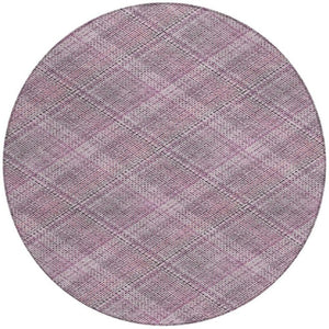 HomeRoots 8 Foot Round Plaid Polyester Area Rug Washable Indoor Outdoor Patio Blush Pink 746550