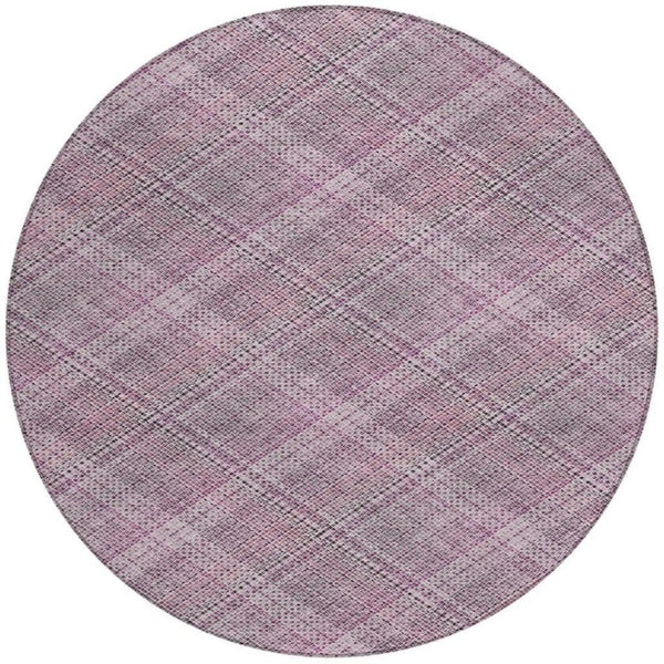 HomeRoots 8 Foot Round Plaid Polyester Area Rug Washable Indoor Outdoor Patio Blush Pink 746550
