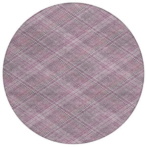 8 Foot Round Plaid Polyester Area Rug Washable Indoor Outdoor Patio Blush Pink