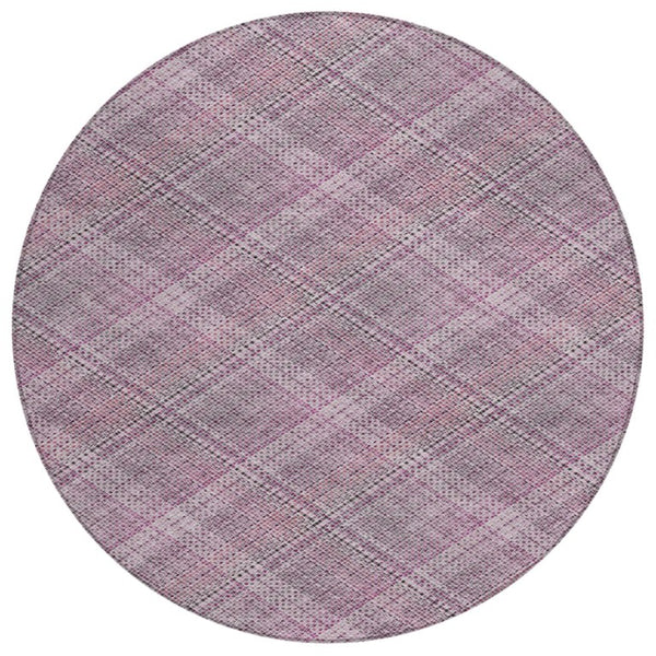 8 Foot Round Plaid Polyester Area Rug Washable Indoor Outdoor Patio Blush Pink
