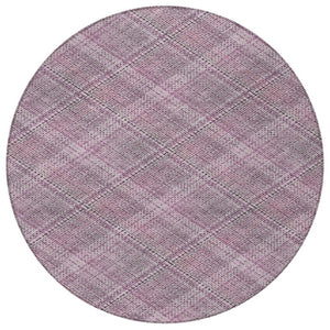 8 Foot Round Plaid Polyester Area Rug Washable Indoor Outdoor Patio Blush Pink