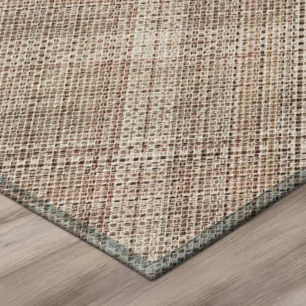 8 Foot Round Plaid Polyester Area Rug Washable Indoor Outdoor Patio Blush Pink