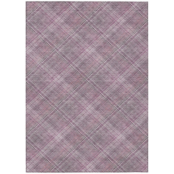 HomeRoots 8 Ft X 10 Ft Pink Plaid Polyester Washable Rug for Patio Porch or Living Room 746551