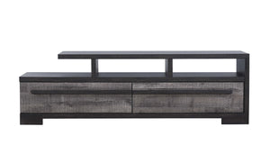 English Elm 1pc Modern Entertainment Console with Industrial Edge, Grey Wood Finish, Open Shelf & Two Drawers Black,White 19.37 L x 72.79 W x 22.48 H B2741P295134