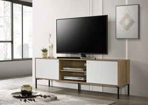 English Elm Tropea 58 Inch Open Shelf Media Console with Oak Finish and Cord Management B2749P413265