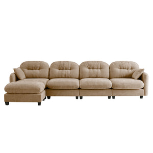 English Elm Modular Sectional L-Shaped Couch With Movable Ottoman, Soft Camel Chenille, Ergonomic Comfort Design W714S01382