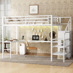 English Elm Full Size Loft Bed With L-Shaped Desk, Wardrobe, Usb, Led Light - Space-Saving Design For All Ages W1580S00133