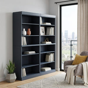 72 Inch Solid Wood Twelve Shelf Adjustable Bookcase in French Blue for Home Library