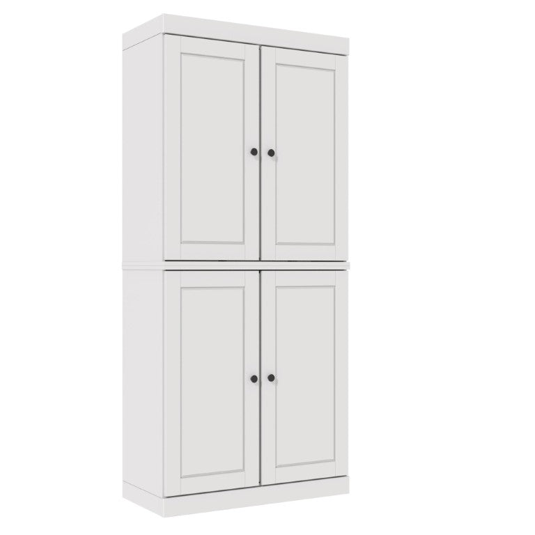 HomeRoots 72 Inch White Solid Wood Six Shelf Bookcase with Four Cabinet Doors for Home Library 746688