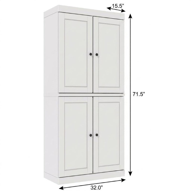 HomeRoots 72 Inch White Solid Wood Six Shelf Bookcase with Four Cabinet Doors for Home Library 746688