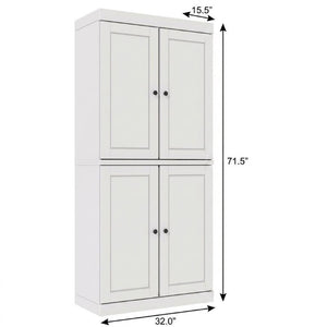 72 Inch White Solid Wood Six Shelf Bookcase with Four Cabinet Doors for Home Library