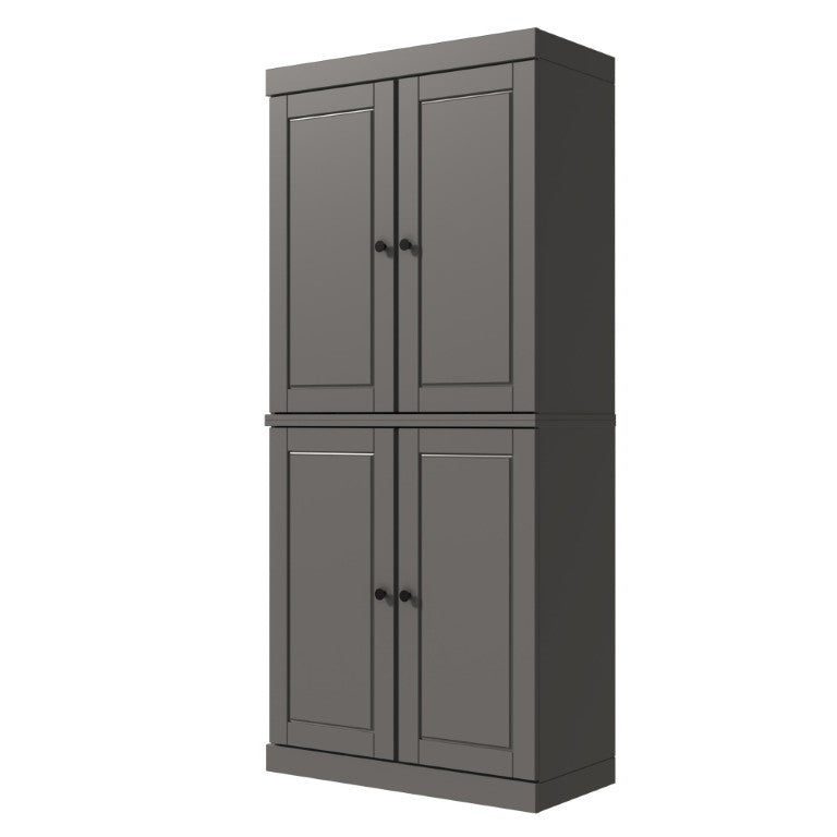 HomeRoots 72 Inch Solid Wood Adjustable Six Shelf Bookcase with Four Cabinet Doors Gray 746690