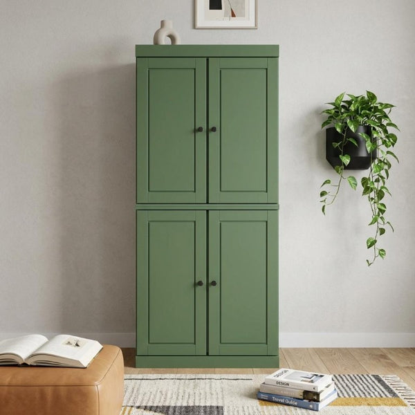 72 Inch Solid Wood Six Shelf Library Bookcase with Four Cabinet Doors Storage