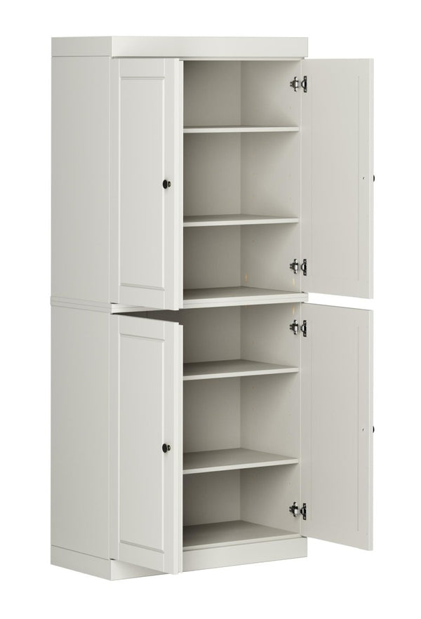 HomeRoots 72 Inch Solid Wood Six Shelf Bookcase with Four Cabinet Doors for Living Room Storage 746700
