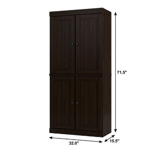72 Inch Espresso Solid Wood Six Shelf Bookcase with Four Cabinet Doors Study