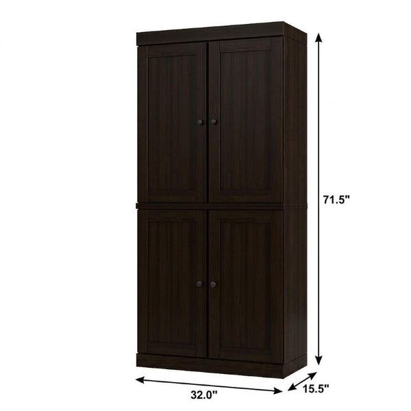 72 Inch Espresso Solid Wood Six Shelf Bookcase with Four Cabinet Doors Study