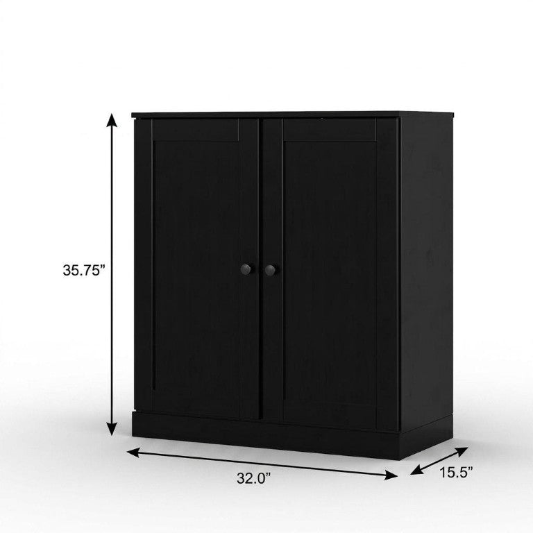 HomeRoots 32 Inch Solid Wood Shaker Linen Cabinet with Double Doors for Stylish Bathroom Storage Black 746709