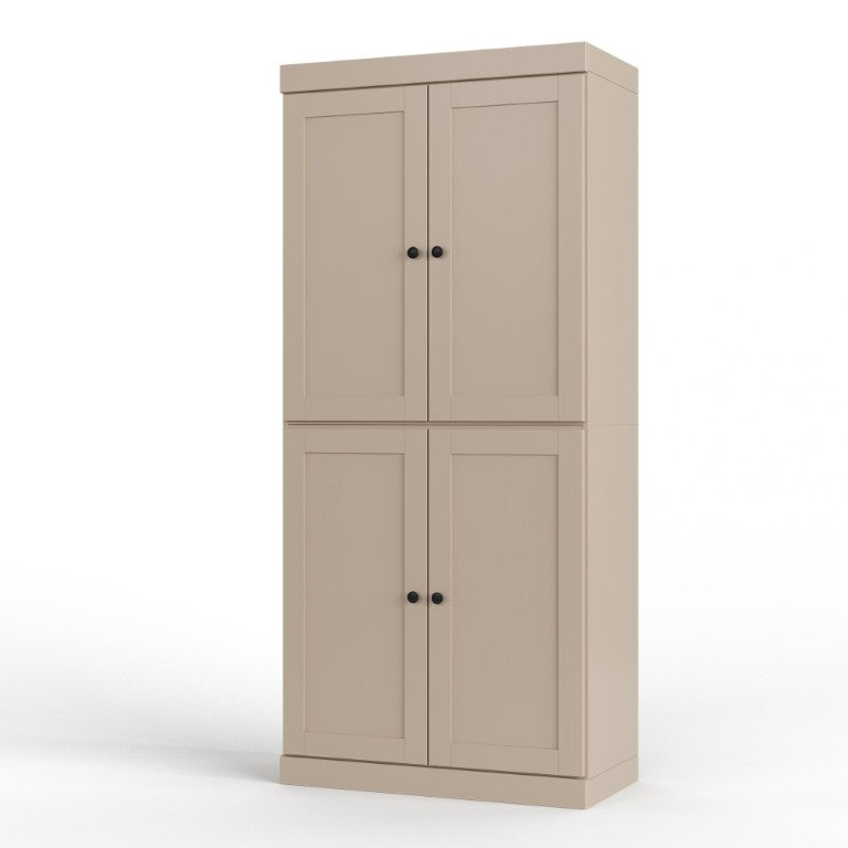 HomeRoots 32 Inch Solid Wood Linen Cabinet with Four Doors Beige Freestanding Bathroom Storage 746729