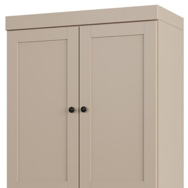 32 Inch Solid Wood Linen Cabinet with Four Doors Beige Freestanding Bathroom Storage