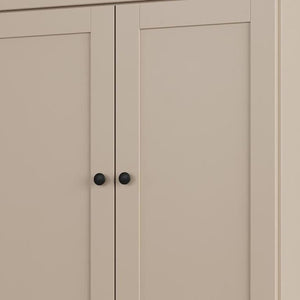32 Inch Solid Wood Linen Cabinet with Four Doors Beige Freestanding Bathroom Storage