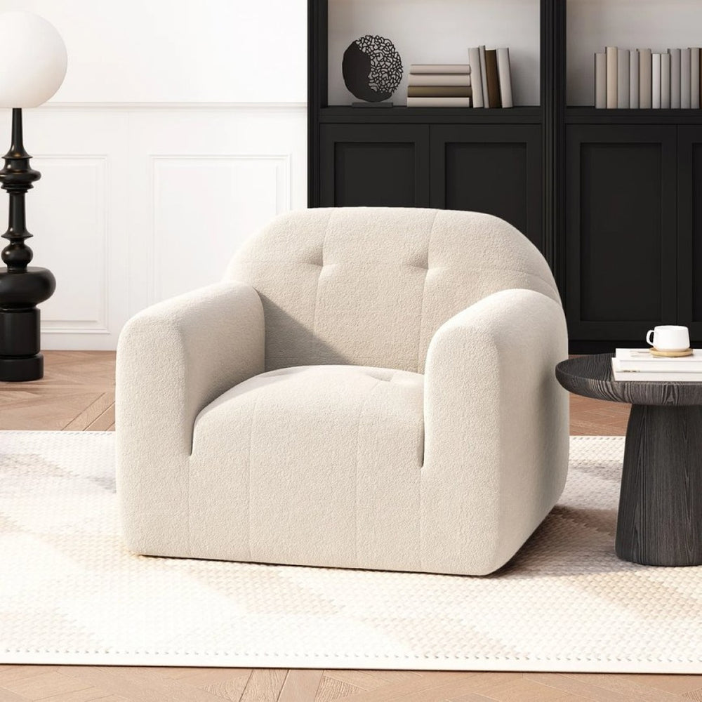 English Elm Club Chair Boucle Upholstered Accent Seat with Rounded Silhouette for Modern Living 74673.00CRM