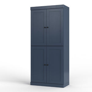 HomeRoots 32 Inch Solid Wood Freestanding Linen Storage Cabinet with Four Doors French Style 746731