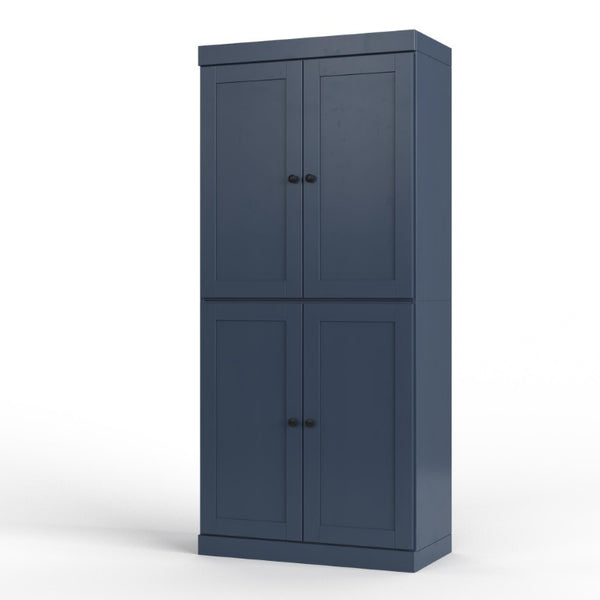 HomeRoots 32 Inch Solid Wood Freestanding Linen Storage Cabinet with Four Doors French Style 746731