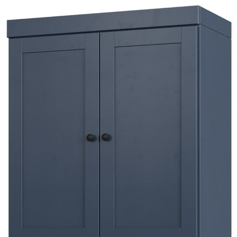HomeRoots 32 Inch Solid Wood Freestanding Linen Storage Cabinet with Four Doors French Style 746731