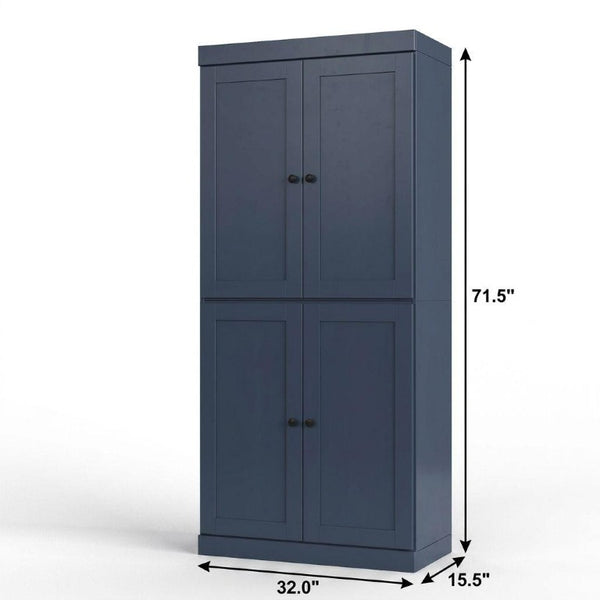 32 Inch Solid Wood Freestanding Linen Storage Cabinet with Four Doors French Style