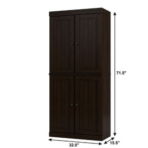 32 Inch Espresso Solid Wood Freestanding Linen Storage Cabinet with Four Doors