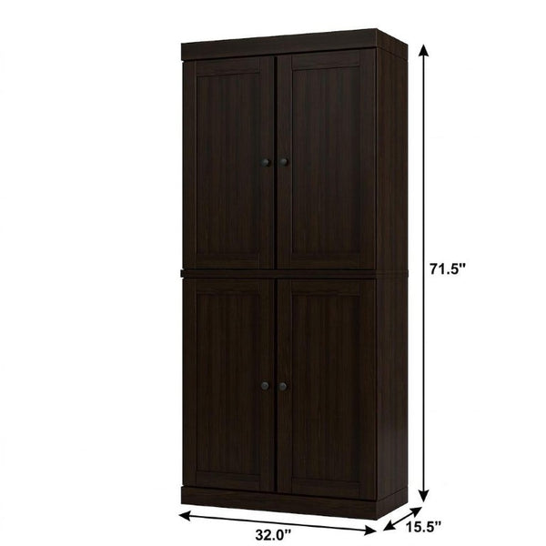 32 Inch Espresso Solid Wood Freestanding Linen Storage Cabinet with Four Doors
