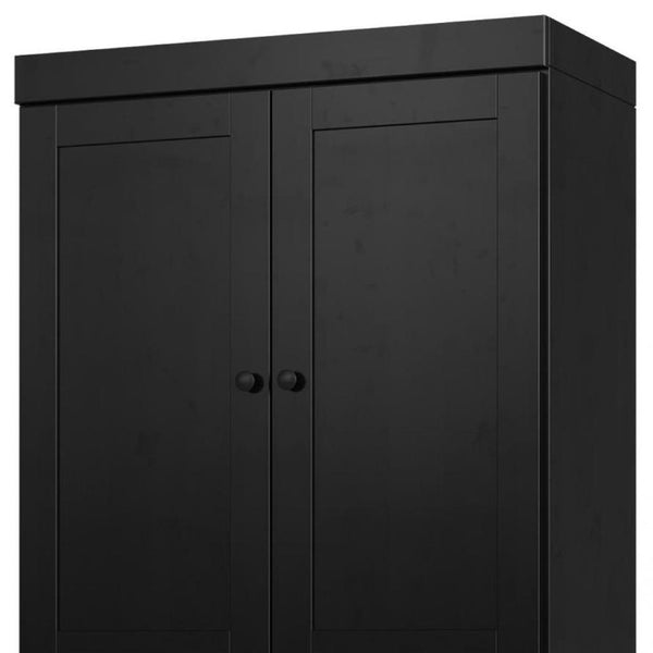 32 Inch Black Solid Wood Freestanding Linen Cabinet with Four Doors for Bathroom Storage