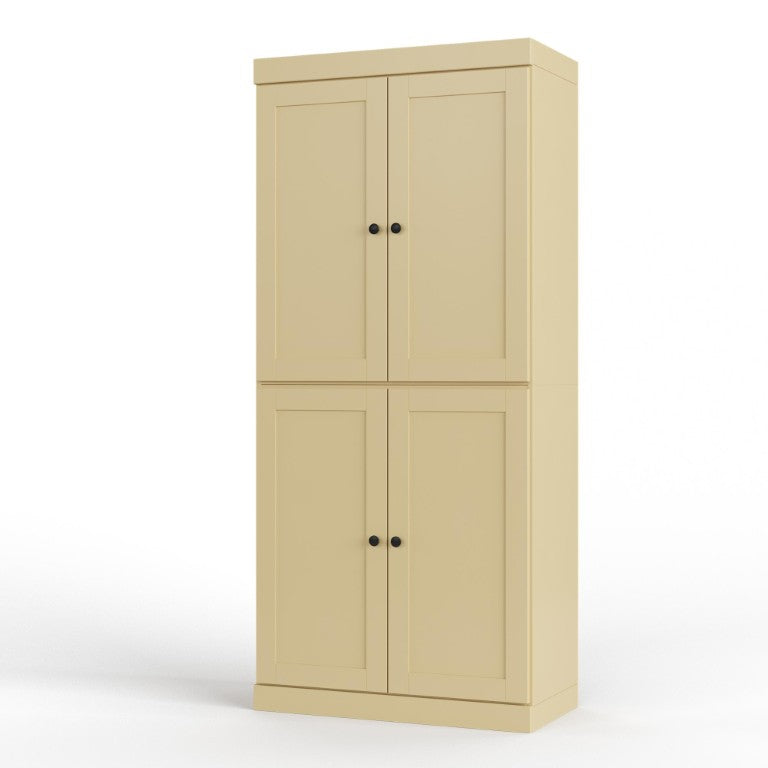 HomeRoots 32 Inch Solid Wood Freestanding Linen Storage Cabinet with Four Doors for Bathroom 746739