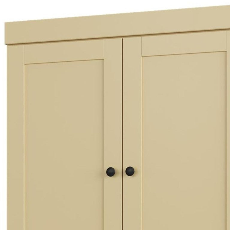 HomeRoots 32 Inch Solid Wood Freestanding Linen Storage Cabinet with Four Doors for Bathroom 746739