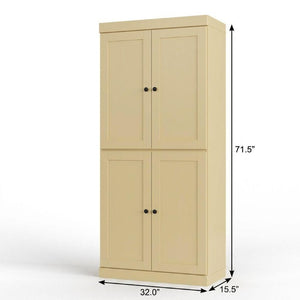 32 Inch Solid Wood Freestanding Linen Storage Cabinet with Four Doors for Bathroom