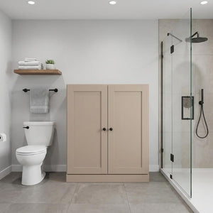 32 Inch Solid Wood Linen Cabinet with Double Doors for Organized Bathroom Storage