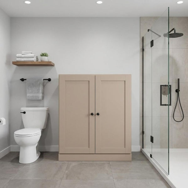 32 Inch Solid Wood Linen Cabinet with Double Doors for Organized Bathroom Storage