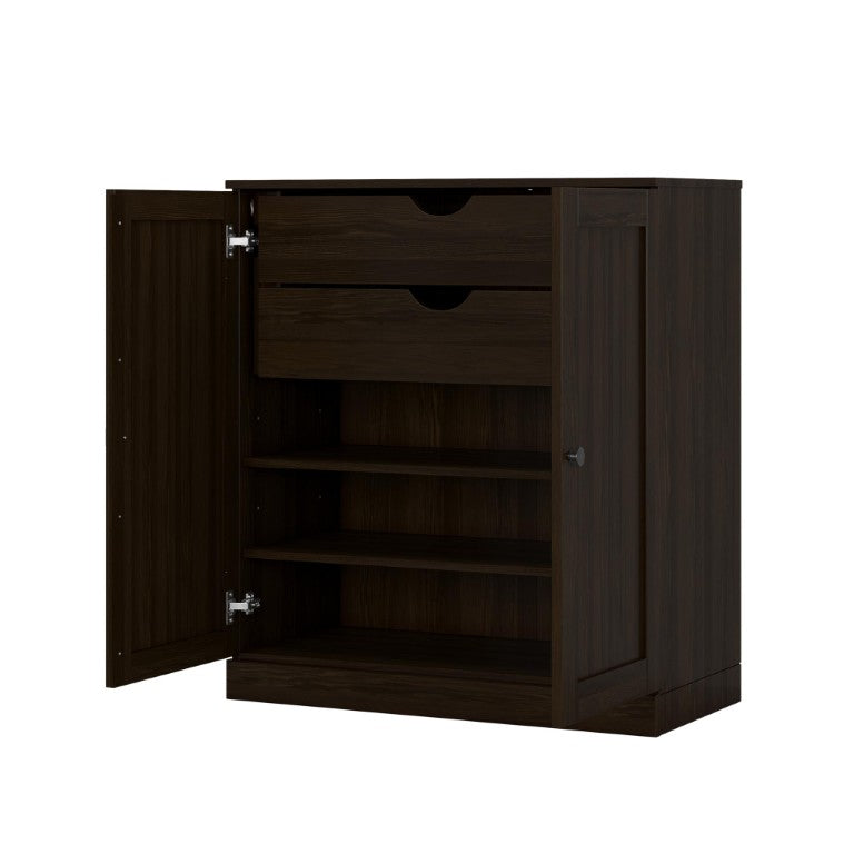 32 Inch Espresso Solid Wood Freestanding Linen Cabinet with Dual Storage Doors