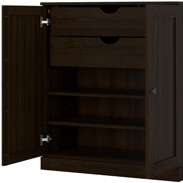 32 Inch Espresso Solid Wood Freestanding Linen Cabinet with Dual Storage Doors