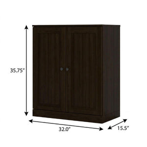 32 Inch Espresso Solid Wood Freestanding Linen Cabinet with Dual Storage Doors